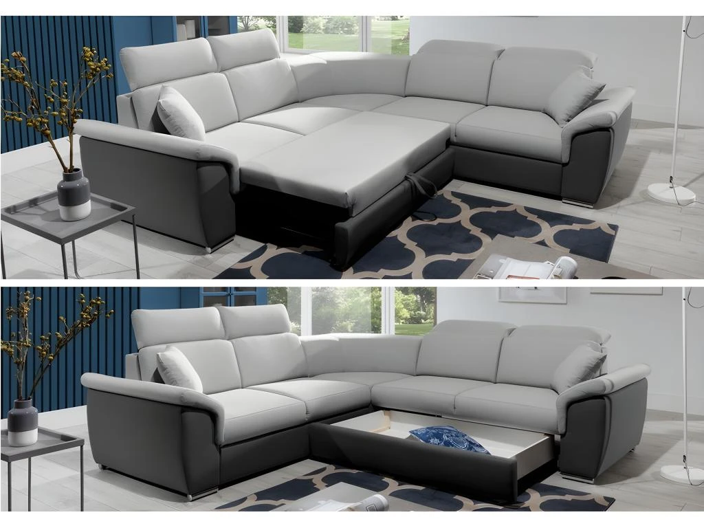 Canapé D'angle - Convertible - FELIPE VELOURS - En Tissu Luxe Vert Et Gris, 5/6 Places 5 Canapé D'angle - Convertible - FELIPE VELOURS - En Tissu Luxe Vert Et Gris, 5/6 Places – Image 3