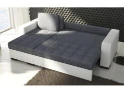 Canapé D'angle Convertible En Tissu Luxe Marron Et Simili Cuir Beige, 5 Places, Avec Coffre, Angle Gauche (vu De Face), NESTOR -Accueil-Canapé canape 9992527