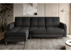 Canapé D'angle Convertible En Tissu Luxe, Rangement - Gris Foncé, Angle Gauche (vu De Face), ROXANE