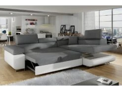 Canapé D'angle Convertible En Tissu Luxe 5 Places, Avec Coffre, Gris Foncé / Gris Clair, Angle Droit (vu De Face), ANNECY VELOURS -Accueil-Canapé canape 9992791