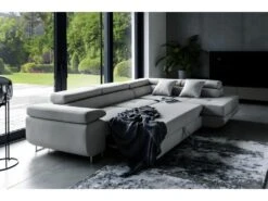 Canapé D'angle Convertible En Tissu Luxe 5 Places, ANNECY VELOURS, Couleur Gris Clair, Angle Droit (vu De Face) -Accueil-Canapé canape 9992895