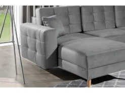 Canapé Panoramique Convertible - ASMA VELOURS - En Tissu De Qualité 5 Places, Gris, Méridienne à Gauche Et Angle à Droite (vu De Face) -Accueil-Canapé canape 9993281