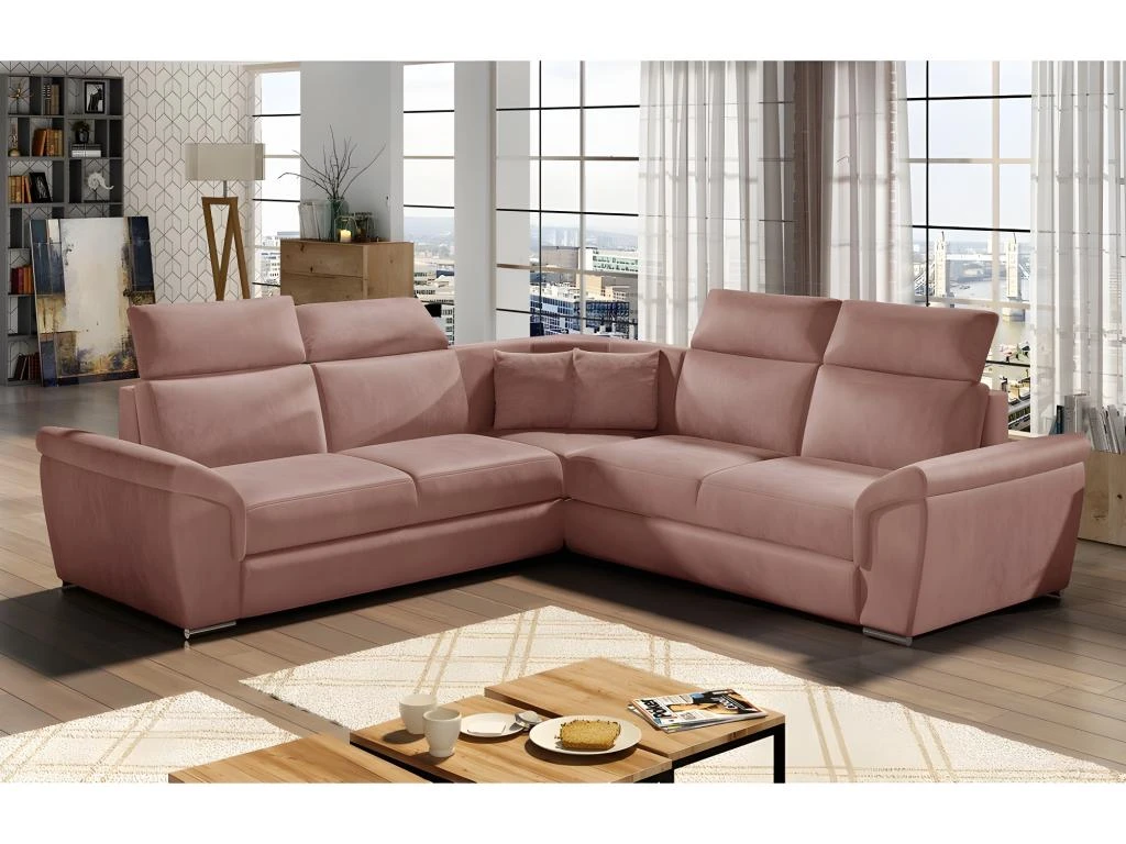 Canapé D'angle - Convertible - FELIPE VELOURS - En Tissu Luxe Rose Pale, 5/6 Places 3 Canapé D'angle - Convertible - FELIPE VELOURS - En Tissu Luxe Rose Pale, 5/6 Places