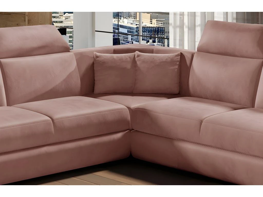 Canapé D'angle - Convertible - FELIPE VELOURS - En Tissu Luxe Rose Pale, 5/6 Places 6 Canapé D'angle - Convertible - FELIPE VELOURS - En Tissu Luxe Rose Pale, 5/6 Places – Image 4