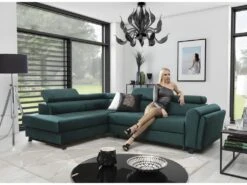 Canapé D'angle Convertible - KARL VELOURS - En Tissu Prestige - 5 Places, Vert, Angle Gauche (vu De Face) -Accueil-Canapé canape 9993397