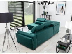 Canapé D'angle Convertible - KARL VELOURS - En Tissu Prestige - 5 Places, Vert, Angle Gauche (vu De Face) -Accueil-Canapé canape 9993399