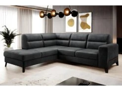 Canapé D'angle Convertible - CASTA VELOURS - En Tissu Luxe, Anthracite, 5/6 Places, Angle Gauche (vu De Face)