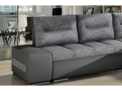 Canapé D'angle Convertible En Tissu Luxe Gris Et Simili Cuir Gris, 5 Places, Angle Droit (vu De Face) - OTELLO -Accueil-Canapé canape 9993477