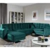 Canapé Panoramique Convertible - ASMA VELOURS - En Tissu De Qualité 5 Places, Vert Foncé, Méridienne à Gauche Et Angle à Droite (vu De Face) -Accueil-Canapé canape 9993611