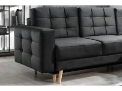 Canapé D'angle Convertible ASSIA VELOURS - En Tissu De Qualité 5 Places, Gris Anthracite, Angle Droit (vu De Face) -Accueil-Canapé canape 9993687