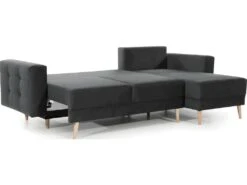 Canapé D'angle Convertible ASSIA VELOURS - En Tissu De Qualité 5 Places, Gris Anthracite, Angle Droit (vu De Face) -Accueil-Canapé canape 9993689