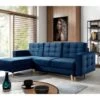 Canapé D'angle Convertible ASSIA VELOURS - En Tissu De Qualité 5 Places, Bleu Foncé, Angle Gauche (vu De Face)