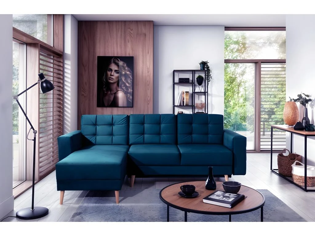 Canapé D'angle Convertible ASSIA VELOURS - En Tissu De Qualité 5 Places, Bleu Foncé, Angle Gauche (vu De Face) 4 Canapé D'angle Convertible ASSIA VELOURS - En Tissu De Qualité 5 Places, Bleu Foncé, Angle Gauche (vu De Face) – Image 2