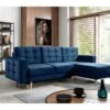 Canapé D'angle Convertible ASSIA VELOURS - En Tissu De Qualité 5 Places, Bleu Foncé, Angle Droit (vu De Face)