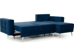 Canapé D'angle Convertible ASSIA VELOURS - En Tissu De Qualité 5 Places, Bleu Foncé, Angle Droit (vu De Face) -Accueil-Canapé canape 9993923