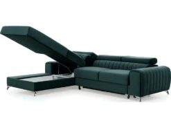 Canapé D'angle Convertible En Tissu Velours Luxe Vert, 5 Places, Angle Gauche (vu De Face) - GRECE VELOURS -Accueil-Canapé canape 9994335