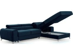 Canapé D'angle Convertible En Tissu Velours Luxe Bleu, 5 Places, Angle Droit (vu De Face) - GRECE VELOURS -Accueil-Canapé canape 9994499