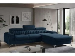 Canapé D'angle Convertible En Tissu Velours Luxe Bleu, 5 Places, Angle Droit (vu De Face) - GRECE VELOURS -Accueil-Canapé canape 9994501