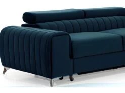 Canapé D'angle Convertible En Tissu Velours Luxe Bleu, 5 Places, Angle Droit (vu De Face) - GRECE VELOURS -Accueil-Canapé canape 9994503
