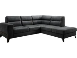 Canapé D'angle Convertible - CASTA VELOURS - En Tissu Luxe, Anthracite, 5/6 Places, Angle Droit (vu De Face)