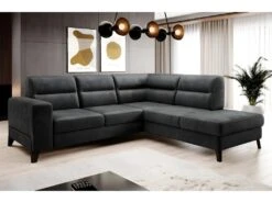 Canapé D'angle Convertible - CASTA VELOURS - En Tissu Luxe, Anthracite, 5/6 Places, Angle Droit (vu De Face) -Accueil-Canapé canape 9994603