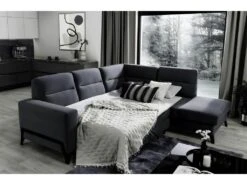 Canapé D'angle Convertible - CASTA VELOURS - En Tissu Luxe, Anthracite, 5/6 Places, Angle Droit (vu De Face) -Accueil-Canapé canape 9994607