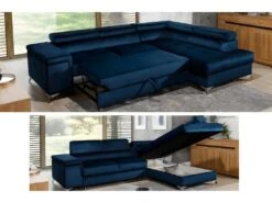 Canapé D'angle Convertible - ERIKA - En Tissu Luxe 5 Places, Bleu Et Gris, Angle Droit (vu De Face) -Accueil-Canapé canape 9994769