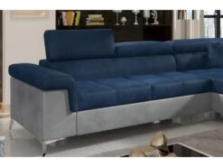 Canapé D'angle Convertible - ERIKA - En Tissu Luxe 5 Places, Bleu Et Gris, Angle Droit (vu De Face) -Accueil-Canapé canape 9994773