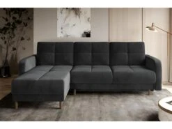 Canapé D'angle Convertible En Tissu Velours Luxe, Rangement - Gris Foncé, Angle Gauche (vu De Face), ROXANE VELOURS