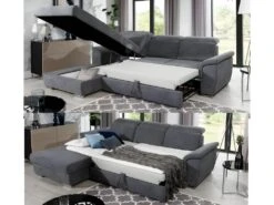 Canapé D'angle Convertible En Tissu Velours Prestige, Marron, 5 Places, Angle Gauche (vu De Face) - TRESOR -Accueil-Canapé canape 9994883