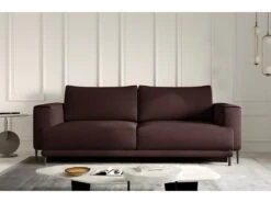 Canapé 3/4 Places Convertible Et Espace De Rangement, Marron, En Tissu De Qualité, DANY