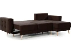 Canapé D'angle Convertible ASSIA VELOURS - En Tissu De Qualité 5 Places, Marron Foncé, Angle Droit (vu De Face) -Accueil-Canapé canape 9994971