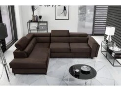 Canapé D'angle Convertible - KARL VELOURS - En Tissu Prestige - 5 Places, Chocolat, Angle Gauche (vu De Face) -Accueil-Canapé canape 9995045