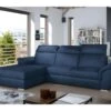 Canapé D'angle Convertible En Tissu Velours Prestige, Bleu, 5 Places, Angle Gauche (vu De Face) - TRESOR -Accueil-Canapé canape 9995047