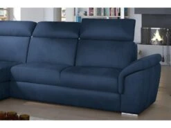 Canapé D'angle Convertible En Tissu Velours Prestige, Bleu, 5 Places, Angle Gauche (vu De Face) - TRESOR -Accueil-Canapé canape 9995053