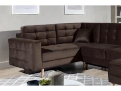 Canapé Panoramique Convertible - ASMA VELOURS - En Tissu De Qualité 5 Places, Marron Foncé, Méridienne à Droite Et Angle à Gauche (vu De Face) -Accueil-Canapé canape 9995119