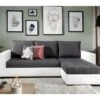Canapé D'angle Convertible En Tissu Luxe Gris Foncé Et Simili Cuir Blanc, 5 Places, Avec Coffre, Angle Droit (vu De Face), NESTOR -Accueil-Canapé canape 9995179
