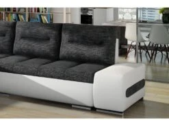 Canapé D'angle Convertible En Tissu Luxe Gris Foncé Et Simili Cuir Blanc, 5 Places, Angle Gauche (vu De Face) - OTELLO -Accueil-Canapé canape 9995789