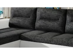 Canapé D'angle Convertible En Tissu Luxe Gris Foncé Et Simili Cuir Blanc, 5 Places, Angle Gauche (vu De Face) - OTELLO -Accueil-Canapé canape 9995793