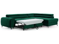 Canapé D'angle Convertible - LARRY VELOURS - En Tissu Luxe Vert, 5 Places, Angle Droit (vu De Face) -Accueil-Canapé canape 9995889