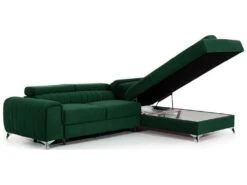 Canapé D'angle Convertible - LARRY VELOURS - En Tissu Luxe Vert, 5 Places, Angle Droit (vu De Face) -Accueil-Canapé canape 9995891