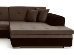 Canapé D'angle Convertible En Tissu Velours Luxe, Marron Et Chocolat, 5 Places, Angle Droit (vu De Face), SOHO VELOURS -Accueil-Canapé canape 9996073