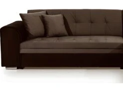 Canapé D'angle Convertible En Tissu Velours Luxe, Marron Et Chocolat, 5 Places, Angle Droit (vu De Face), SOHO VELOURS -Accueil-Canapé canape 9996077