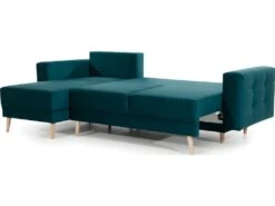 Canapé D'angle Convertible - ASSIA VELOURS - En Tissu De Qualité 5 Places, Vert, Angle Gauche (vu De Face) -Accueil-Canapé canape 9996085