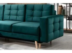 Canapé D'angle Convertible - ASSIA VELOURS - En Tissu De Qualité 5 Places, Vert, Angle Gauche (vu De Face) -Accueil-Canapé canape 9996087