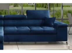 Canapé D'angle Convertible En Tissu Velours Luxe 5 Places, RICHARD, Bleu, Angle Gauche -Accueil-Canapé canape 9996093