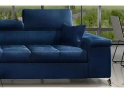 Canapé D'angle Convertible En Tissu Velours Luxe 5 Places, RICHARD, Bleu, Angle Gauche -Accueil-Canapé canape 9996095