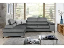 Canapé D'angle Convertible - ERWAN - En Tissu Luxe 5 Places, Gris, Angle Gauche (vu De Face)