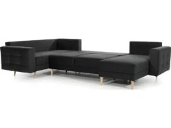 Canapé Panoramique Convertible - ASMA VELOURS - En Tissu De Qualité 5 Places, Gris Anthracite, Méridienne à Droite Et Angle à Gauche (vu De Face) -Accueil-Canapé canape 9996359