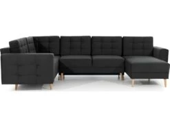 Canapé Panoramique Convertible - ASMA VELOURS - En Tissu De Qualité 5 Places, Gris Anthracite, Méridienne à Droite Et Angle à Gauche (vu De Face) -Accueil-Canapé canape 9996361